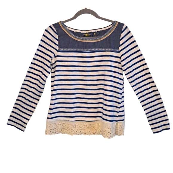 Little Yellow Button Anthropologie Striped Crochet Long Sleeve Top Size Small - Picture 1 of 6